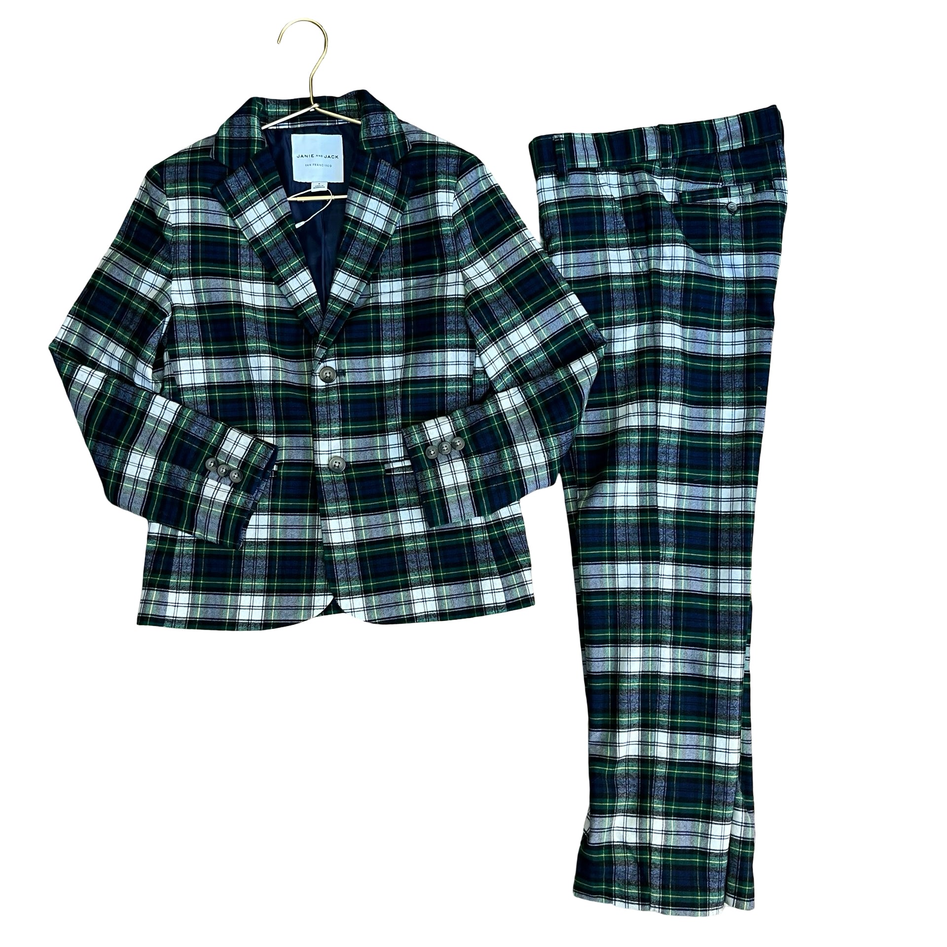 Janie and Jack Navy & Green Tartan Plaid Flannel Suit - Size 8