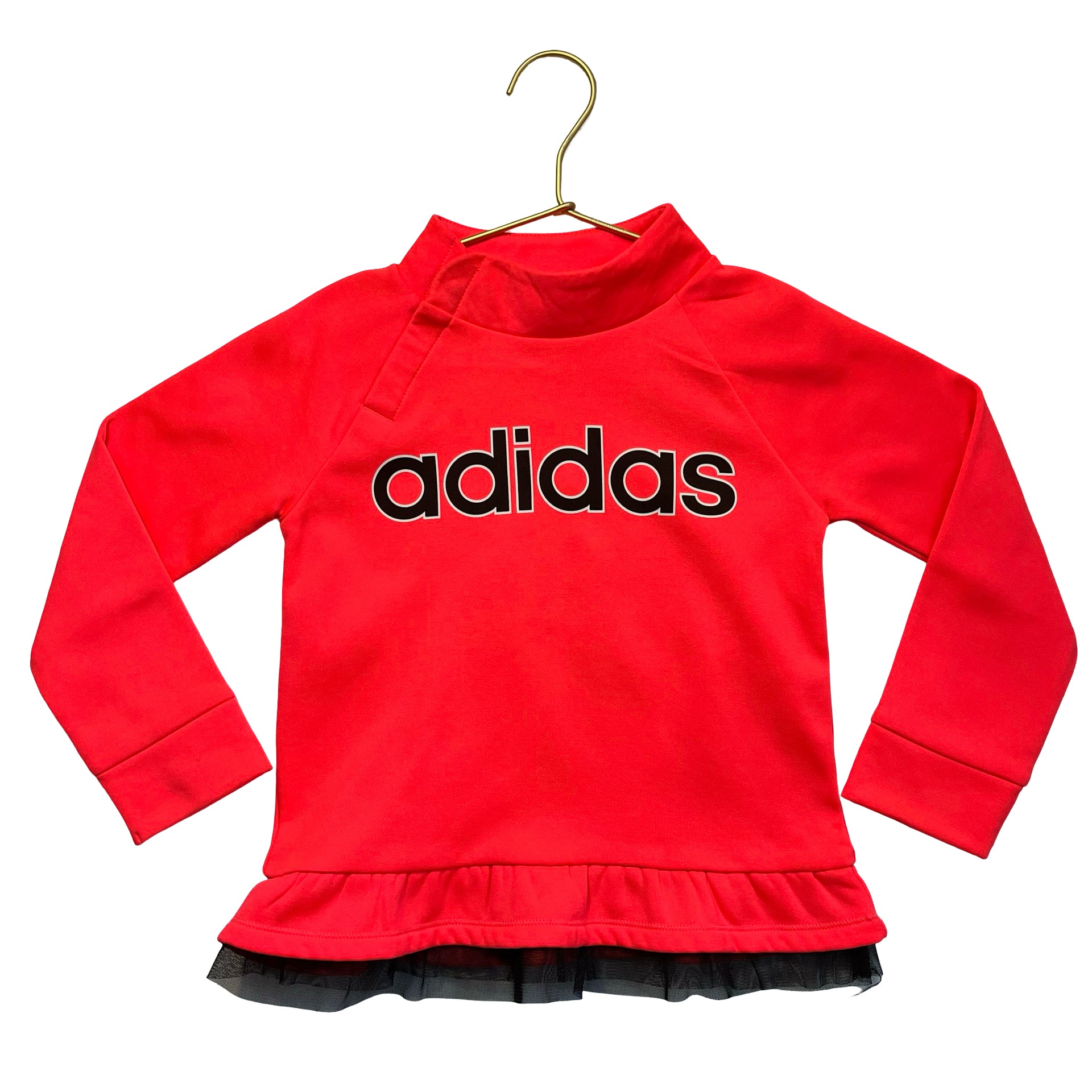 Adidas Neon Coral Sweatshirt, Black Tulle Trim - Size 4T