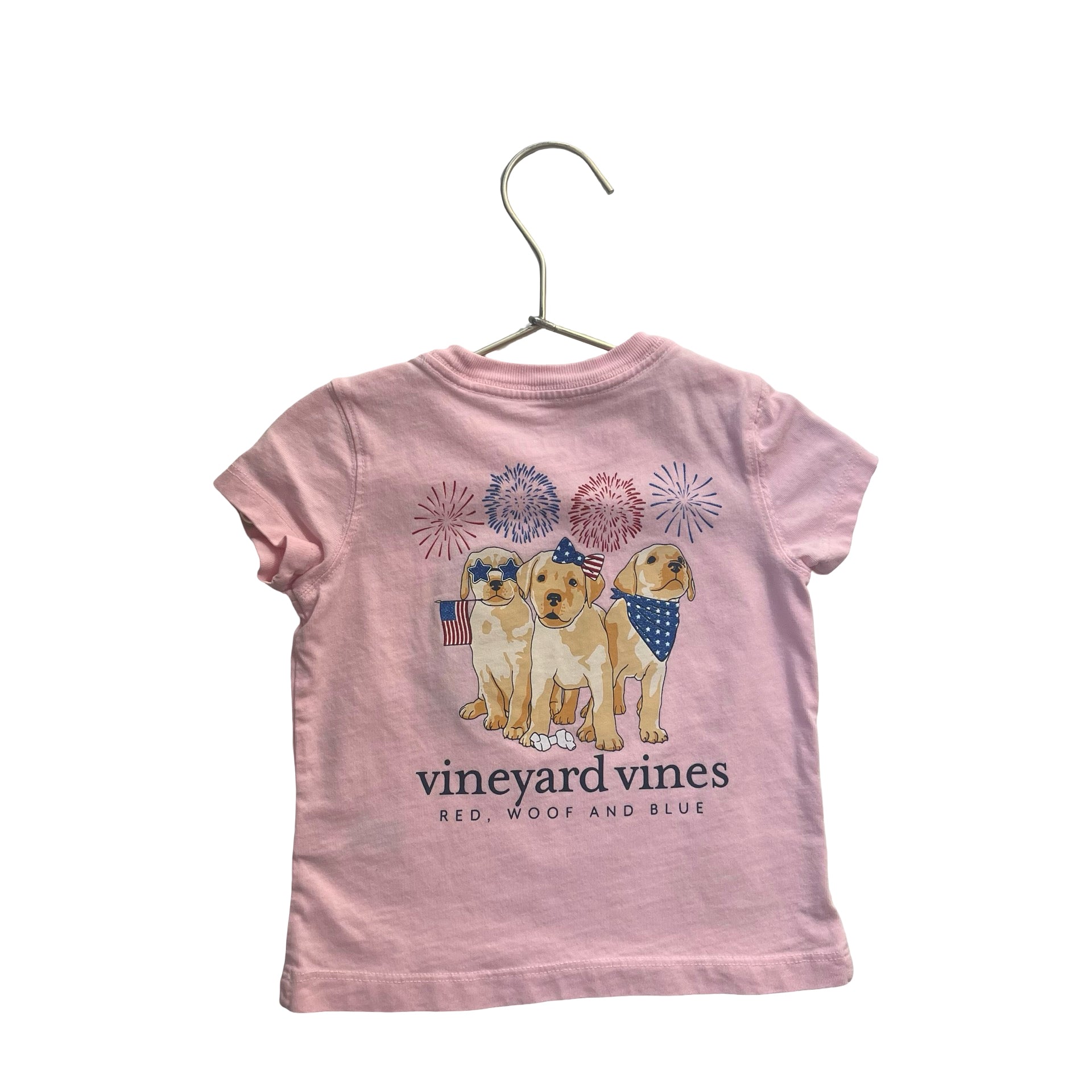 Vineyard Vines Pink Dog & Fireworks 'Red, Woof & Blue' Graphic T-Shirt - Size 2T