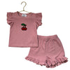 Lola & The Boys Pink Waffle Shorts & Cherry Applique Top Set - Size 6