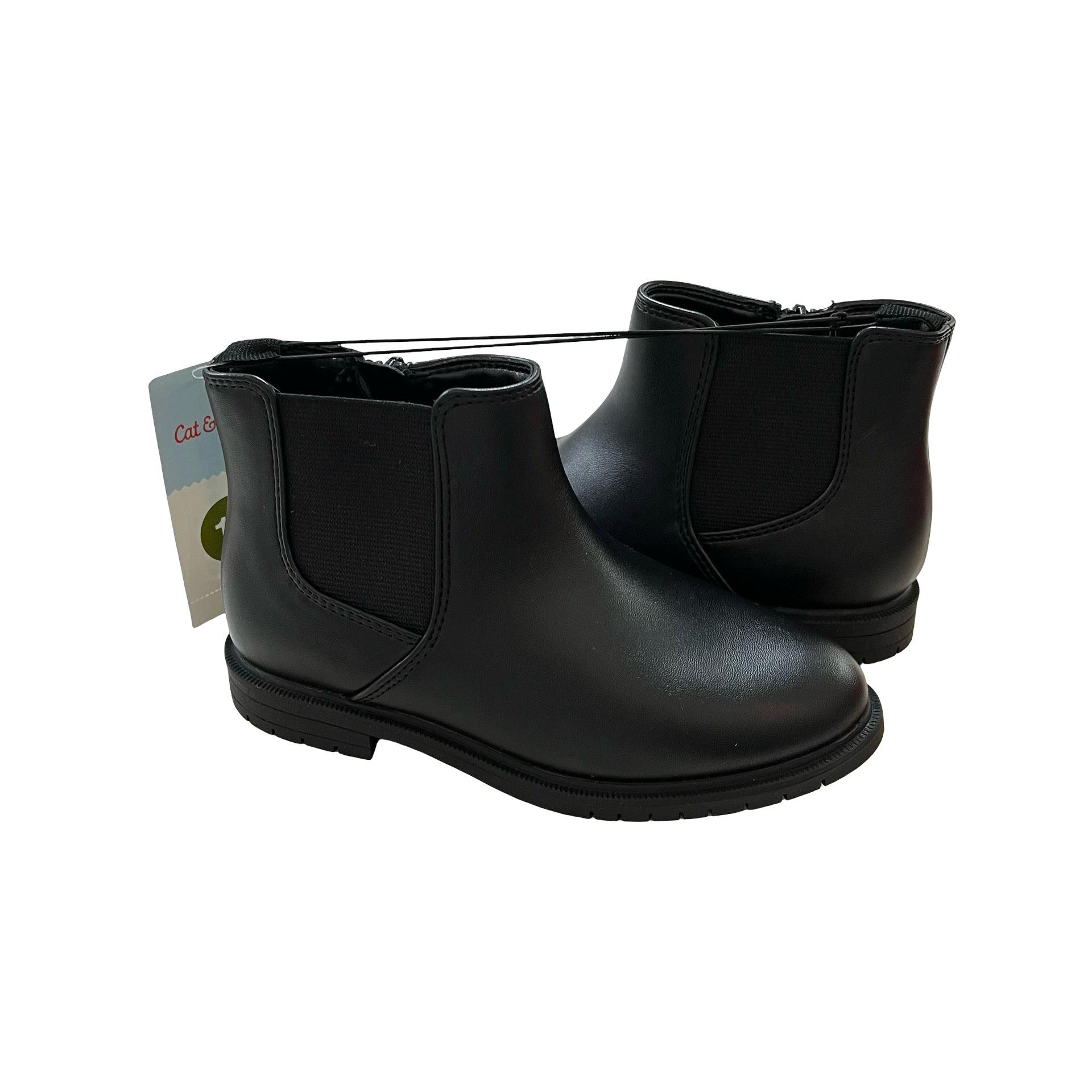Cat & Jack Black Faux Leather 'Tanner' Ankle Boots New with Tags in Box - 11