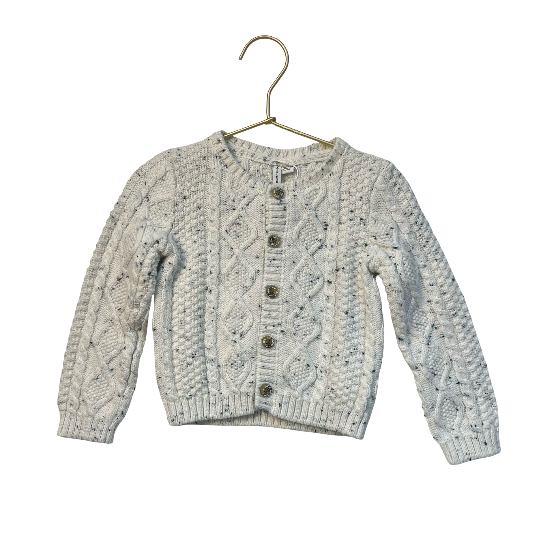 Janie and Jack Ivory & Blue Speckled Cable-Knit Cardigan Sweater - Size 18-24 Mo