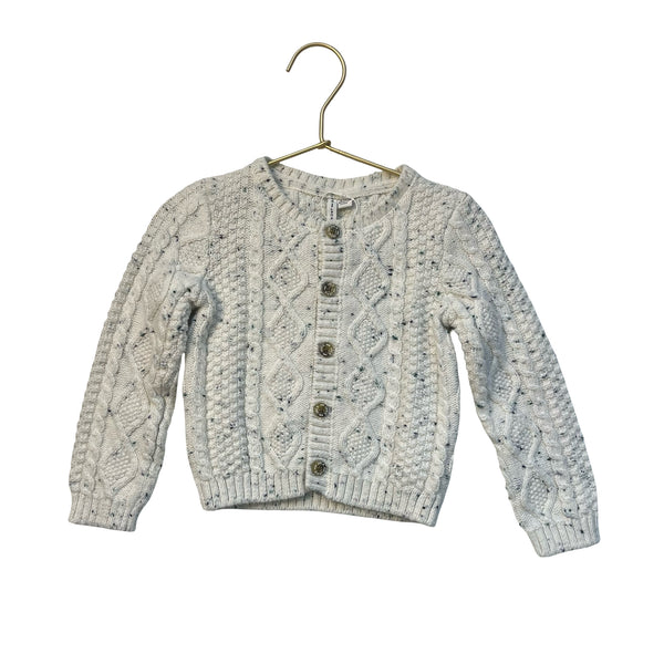 Janie and Jack Ivory & Blue Speckled Cable-Knit Cardigan Sweater - Size 18-24 Mo