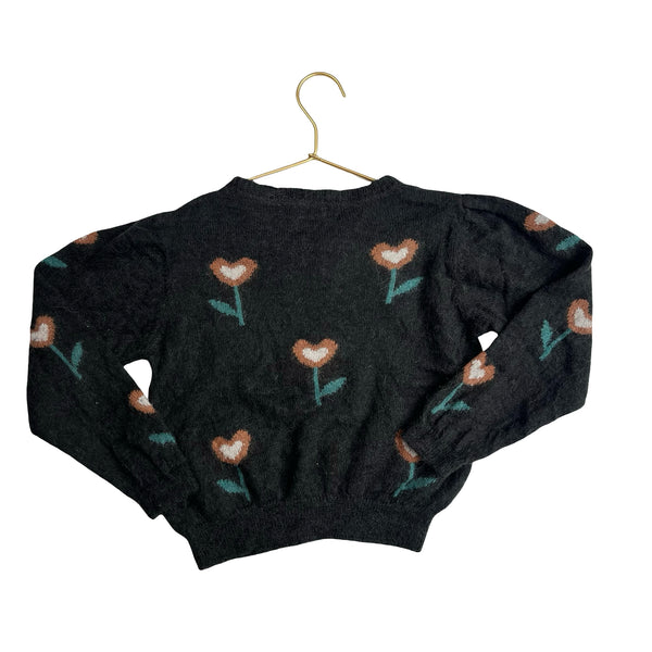 Emile et Ida Black Flower Pattern Sweater - Size 6A