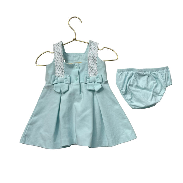 Janie and Jack Mint Green Eyelet Trim Dress & Bloomers - Size 12-18 Mo