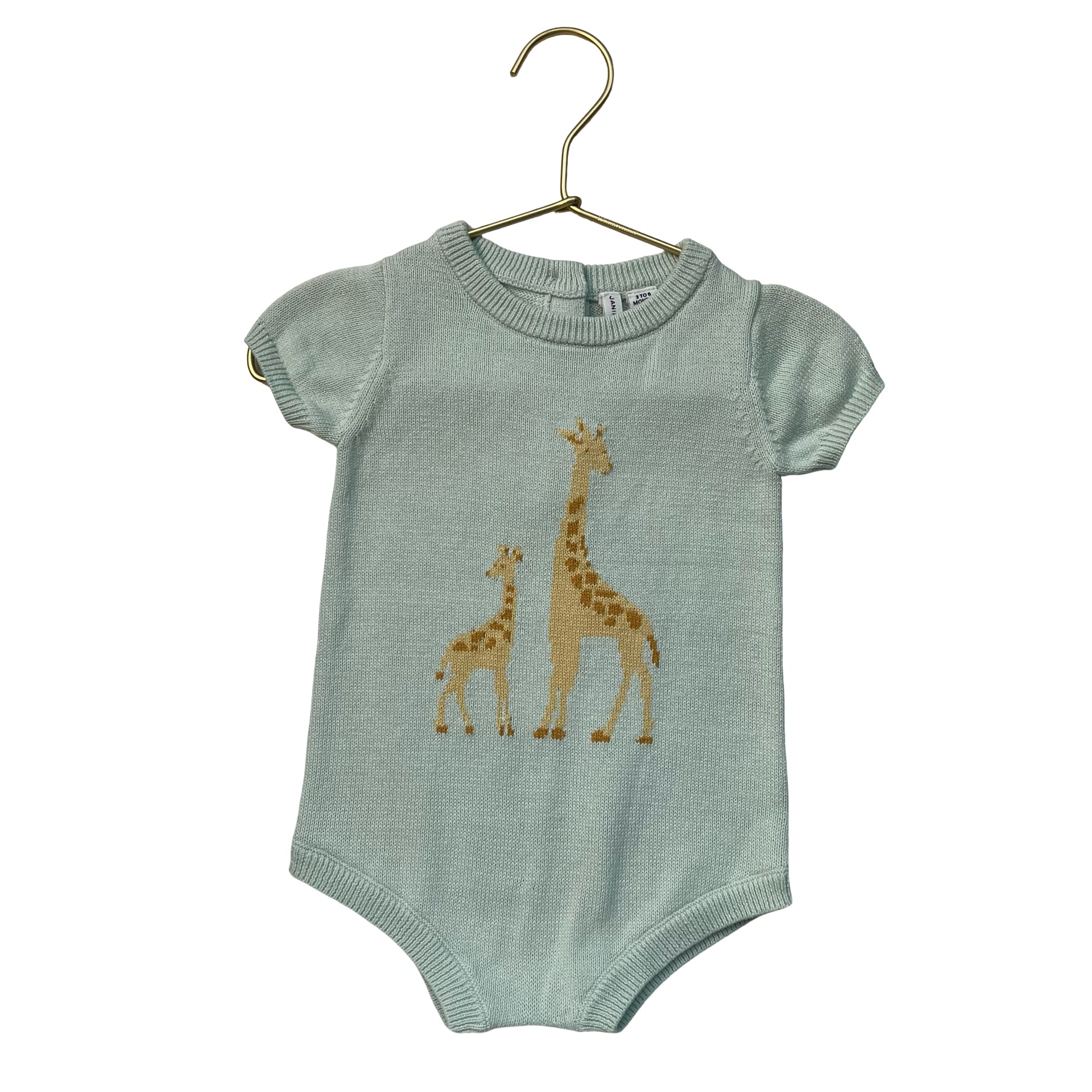 Janie and Jack Sage Green Giraffe Cotton Knit Romper - Size 3-6 Mo