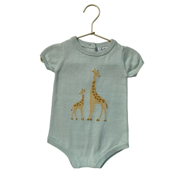 Janie and Jack Sage Green Giraffe Cotton Knit Romper - Size 3-6 Mo