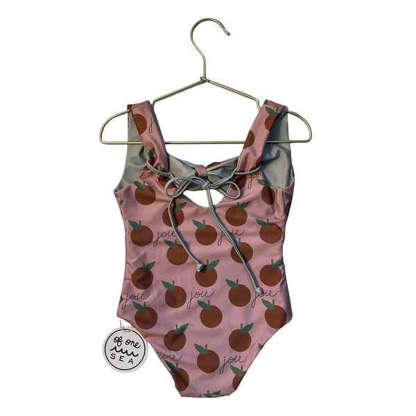 Of One Sea Reversible Sage Green & Peach Fruit Print Swim Suit with Tags - 3-4