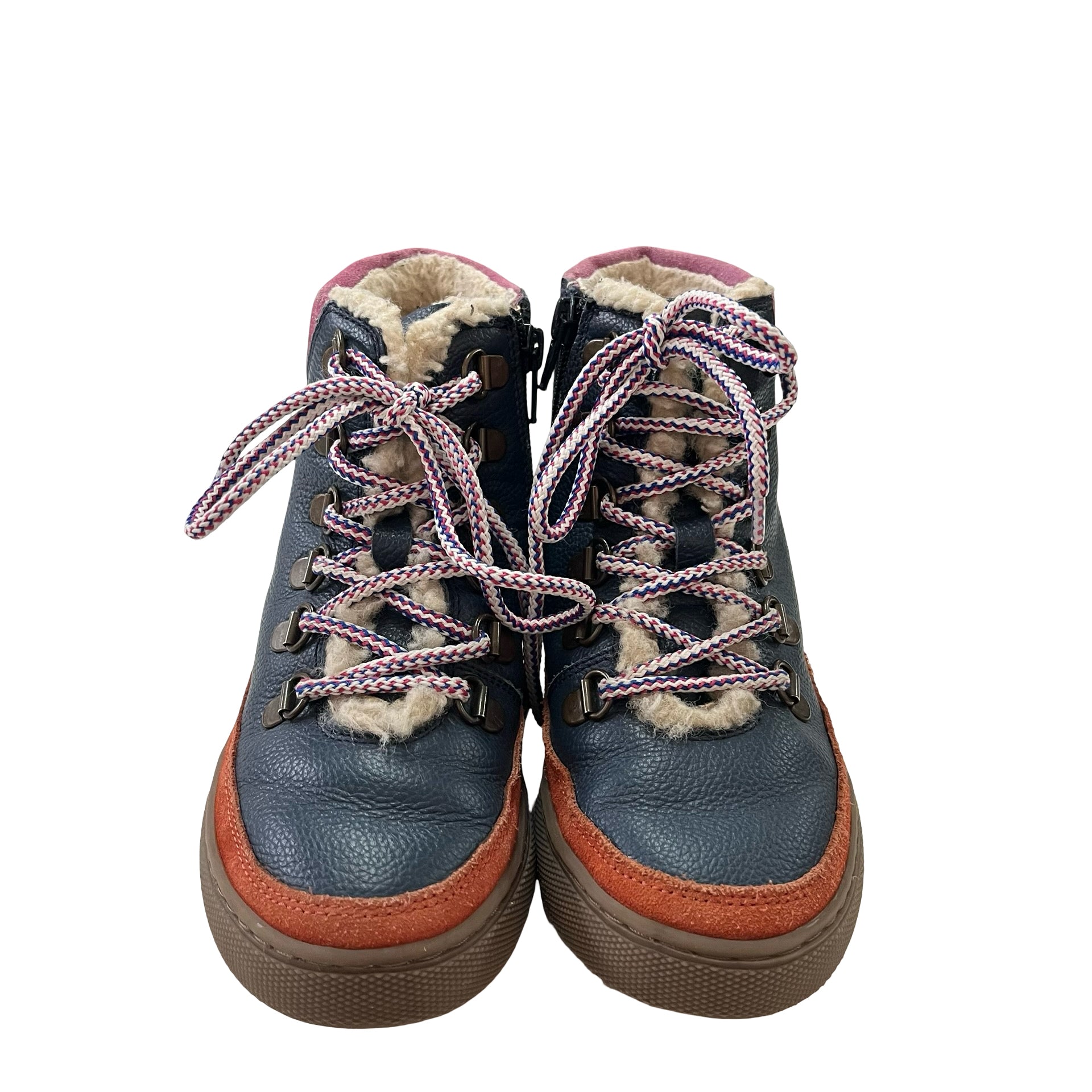 Mini Boden Navy & Colorful Leather Faux Fur Lined Boots - Size 32 (1Y Big Kid)
