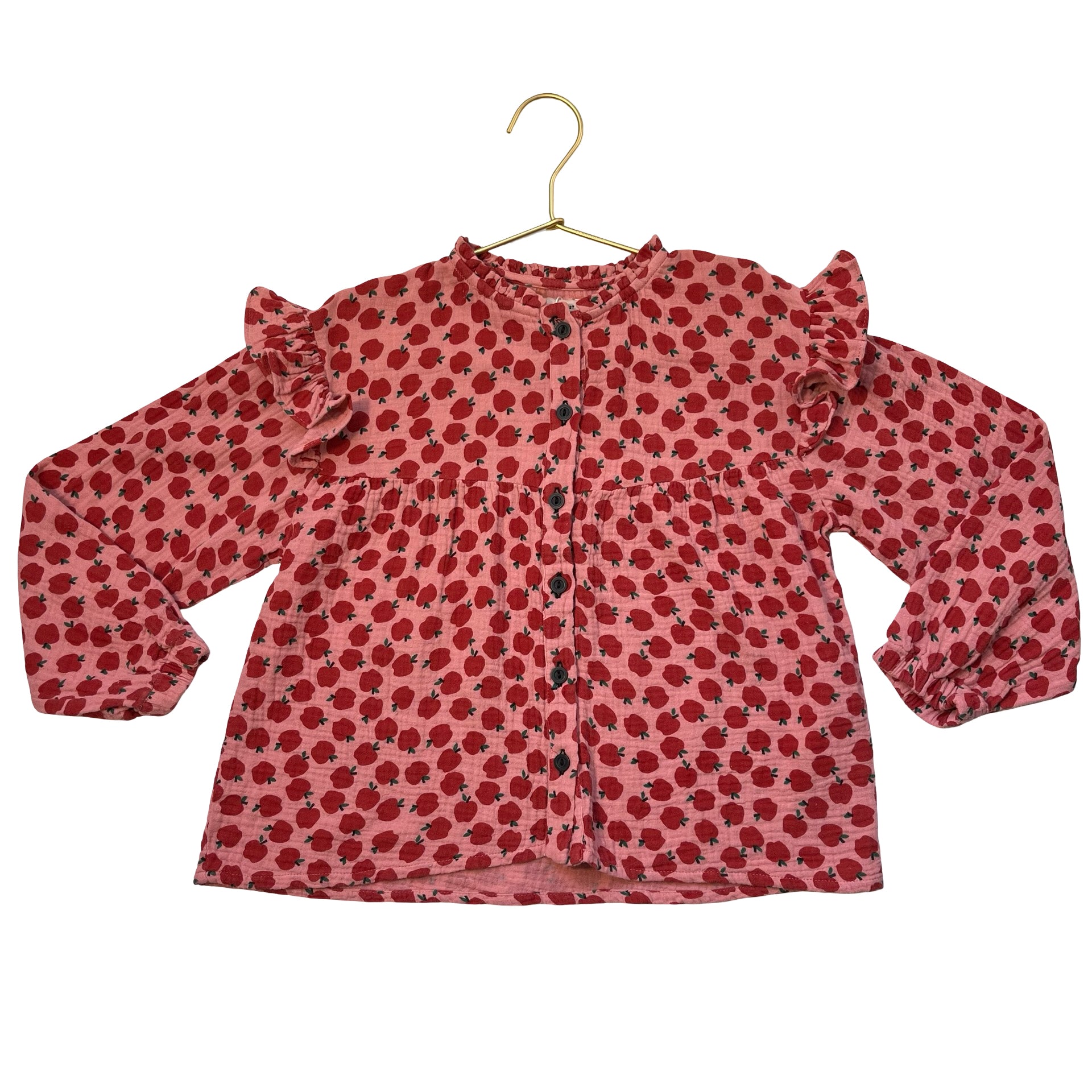Piupiuchick Pink & Red Apple Print Blouse - Size 8Y
