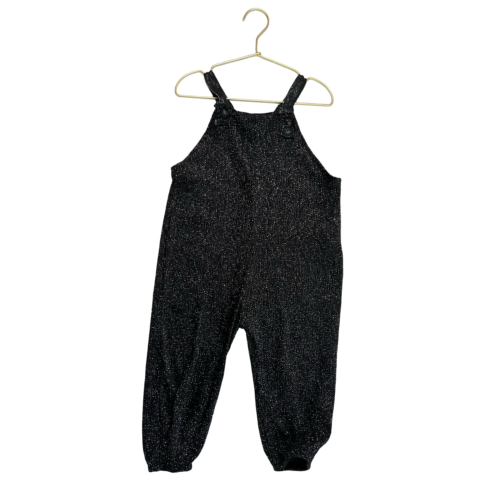 Zara Black & Silver Sparkle Velvet Overall Jumpsuit - Size 2-3
