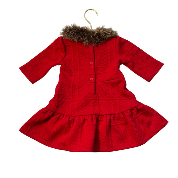 Janie and Jack Red Quilted Dress, Faux Fur Collar - Size 18-24 Mo