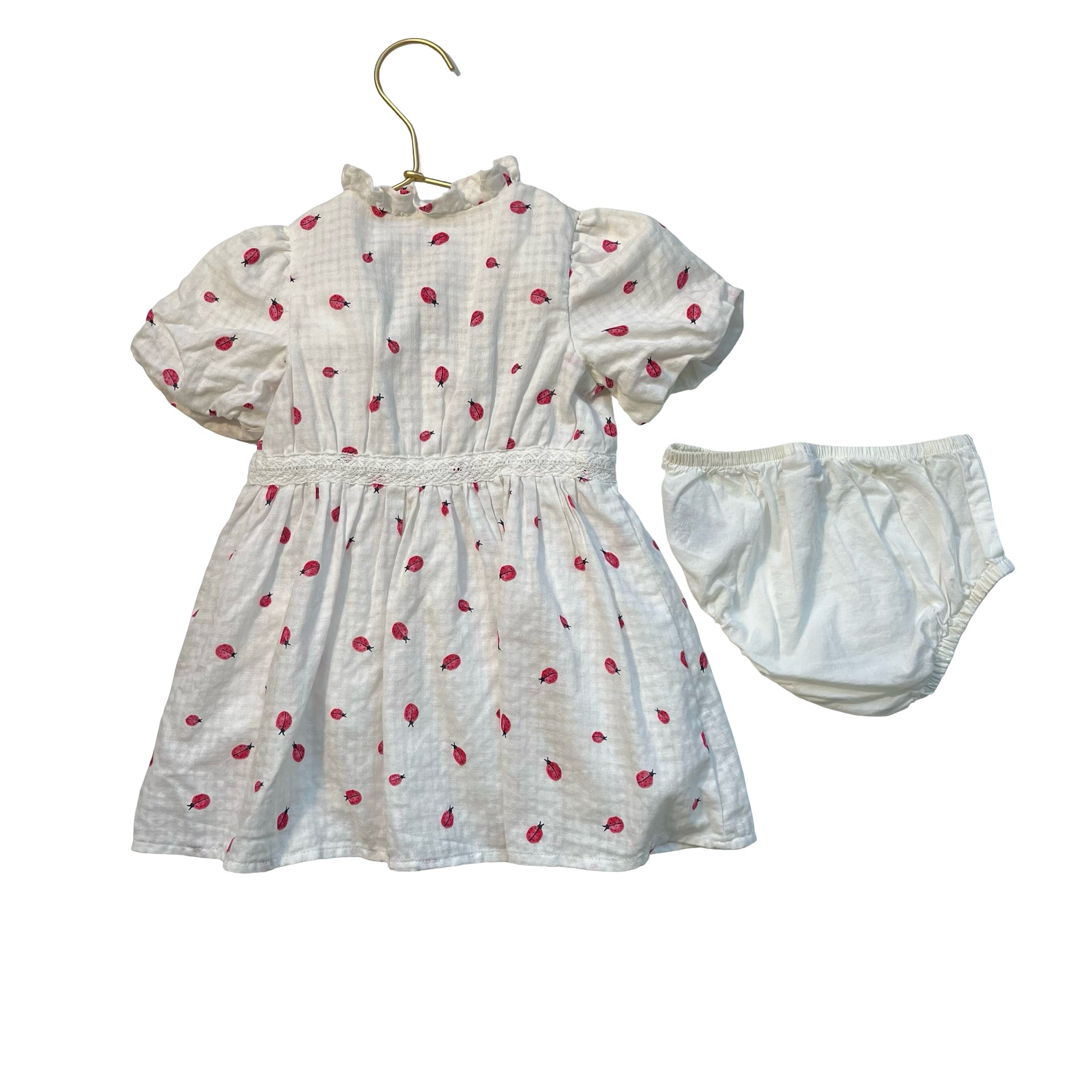 Janie and Jack White & Red Ladybug Print Dress & Bloomers - Size 12-18 Mo