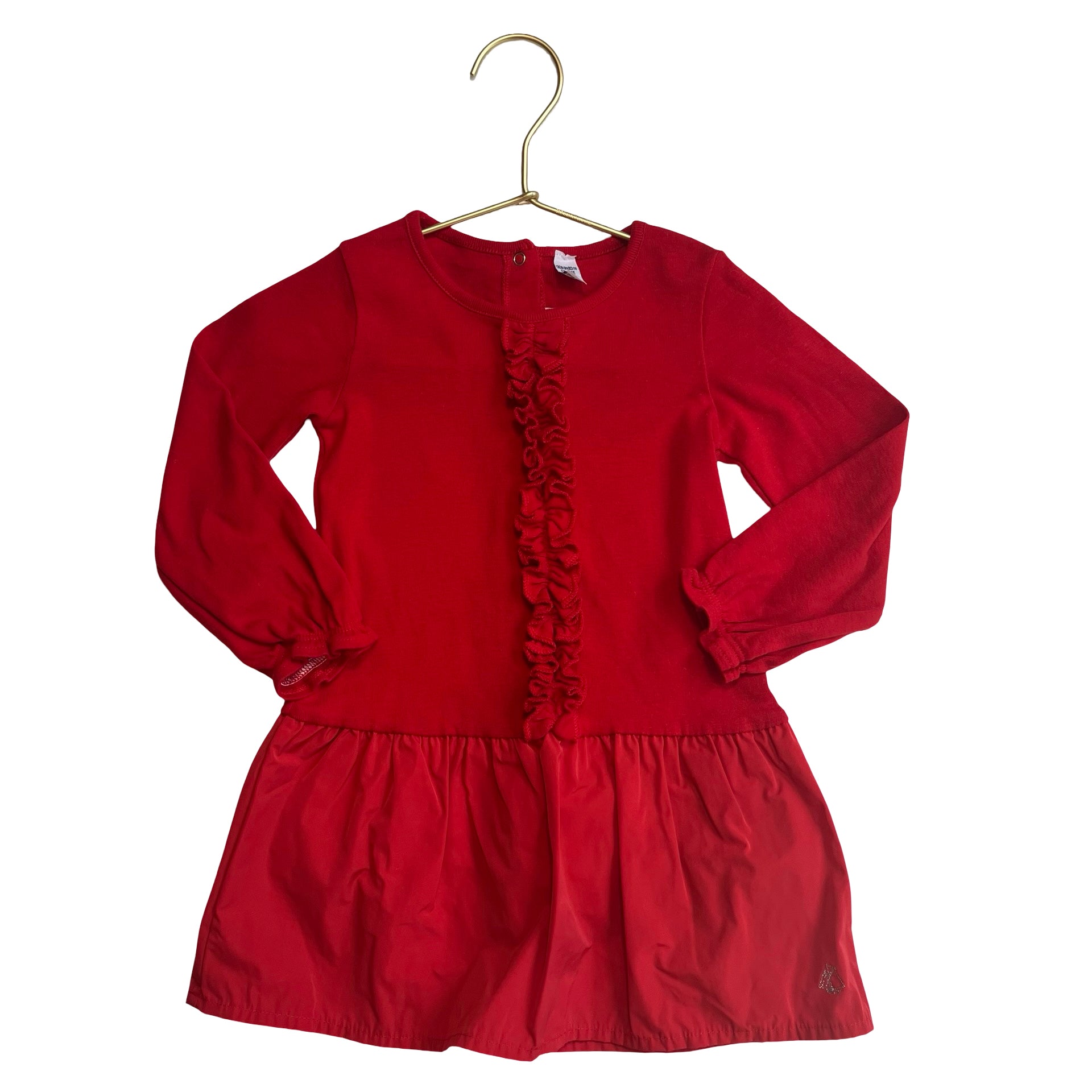 Petit Bateau Red Ruffle-Front Dress - Size 24 Mo