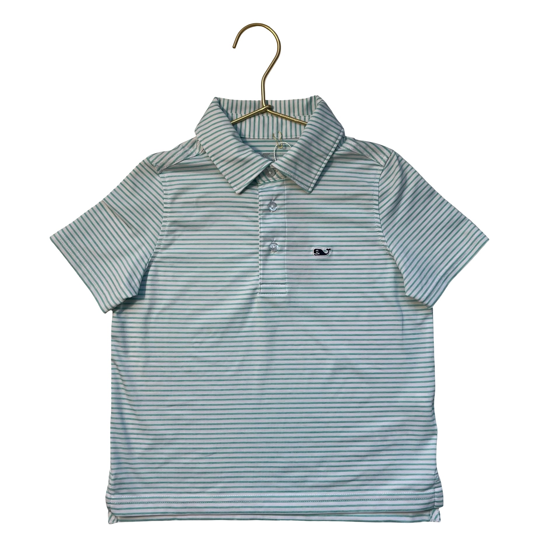 Vineyard Vines Performance Teal & White Striped Polo Shirt - Size 5
