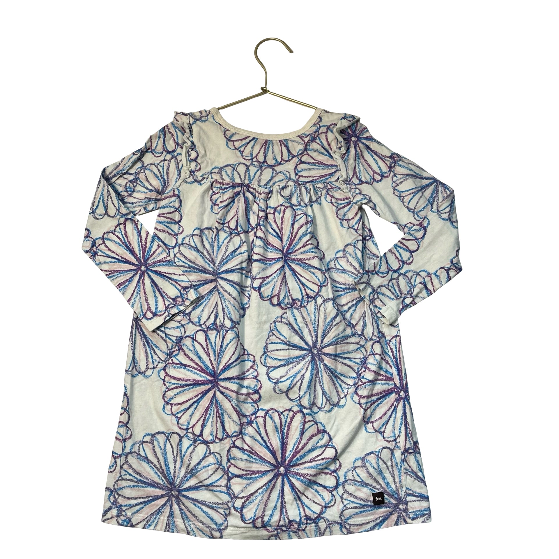 Tea Collection Ivory, Pink, Blue, Purple Flower Print Dress - Size 6