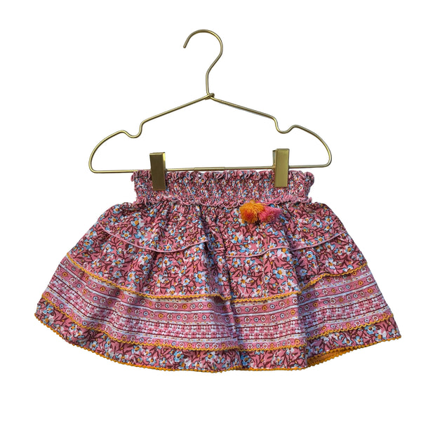 Poupette St Barth Pink Mixed Print Tiered Skirt - Size 4