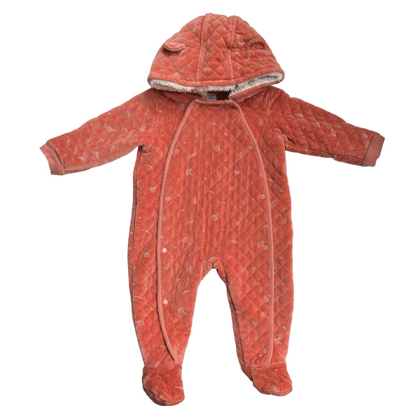 Nordstrom Coral Printed Quilted Velour Footed One-Piece Bunting - Size 12 Mo