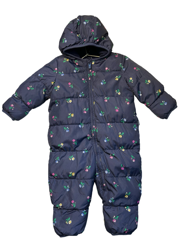 Baby Gap Navy Floral Puffer Bunting - Size 6-12 Mo