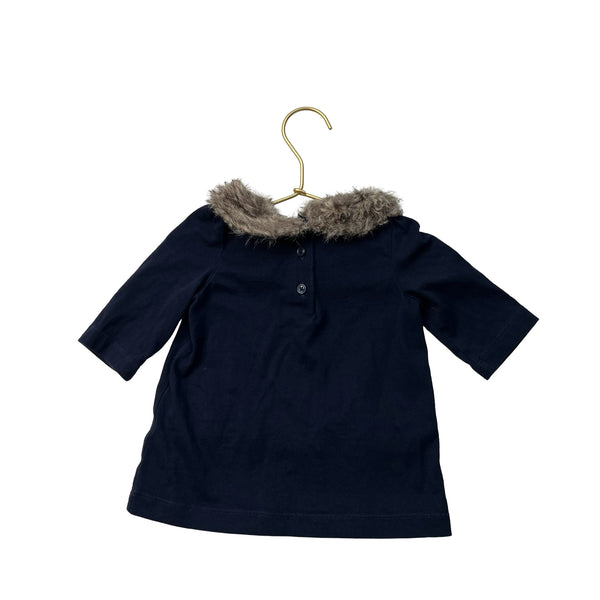 Janie and Jack Navy, Faux Fur & Red Plaid Bow Top - Size 12-18 Mo