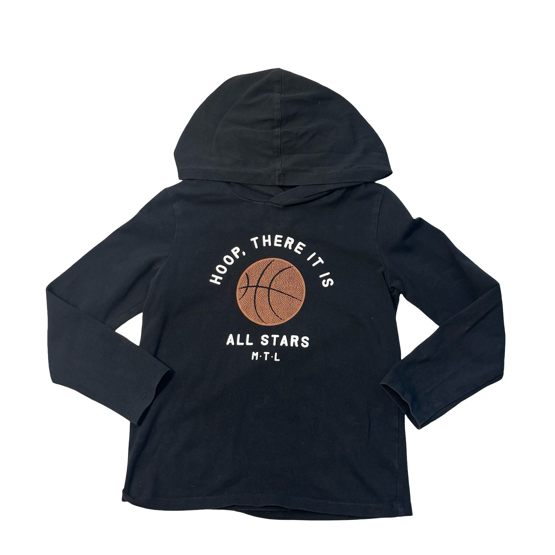 Miles Black 'Hoop There It Is' Hooded Basketball Graphic Shirt - Size 5Y