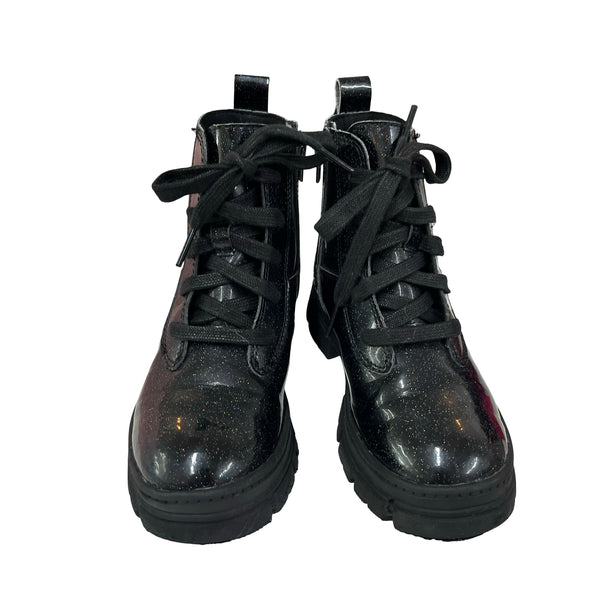 UGG Ashton Lace-Up Glitter Black Boots - Size 1Y Big Kid