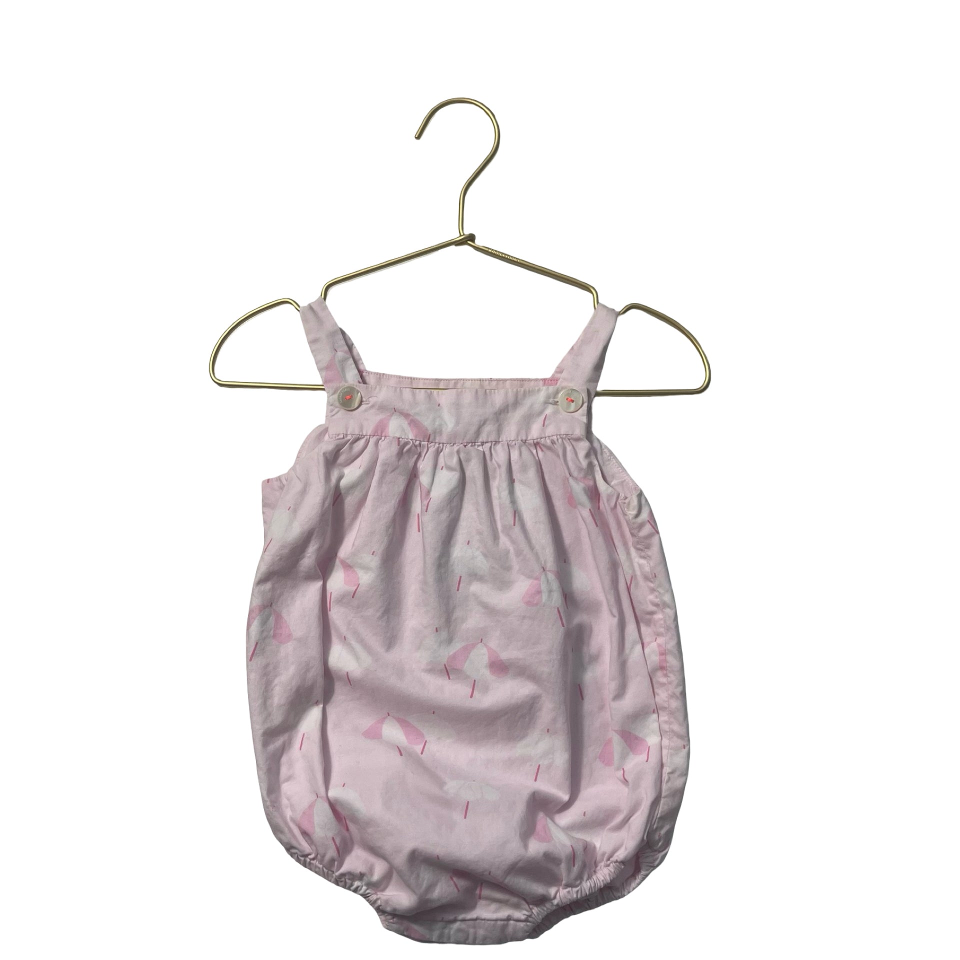 Jacadi Pink Umbrella Print Bubble Romper - Size 12 Mo