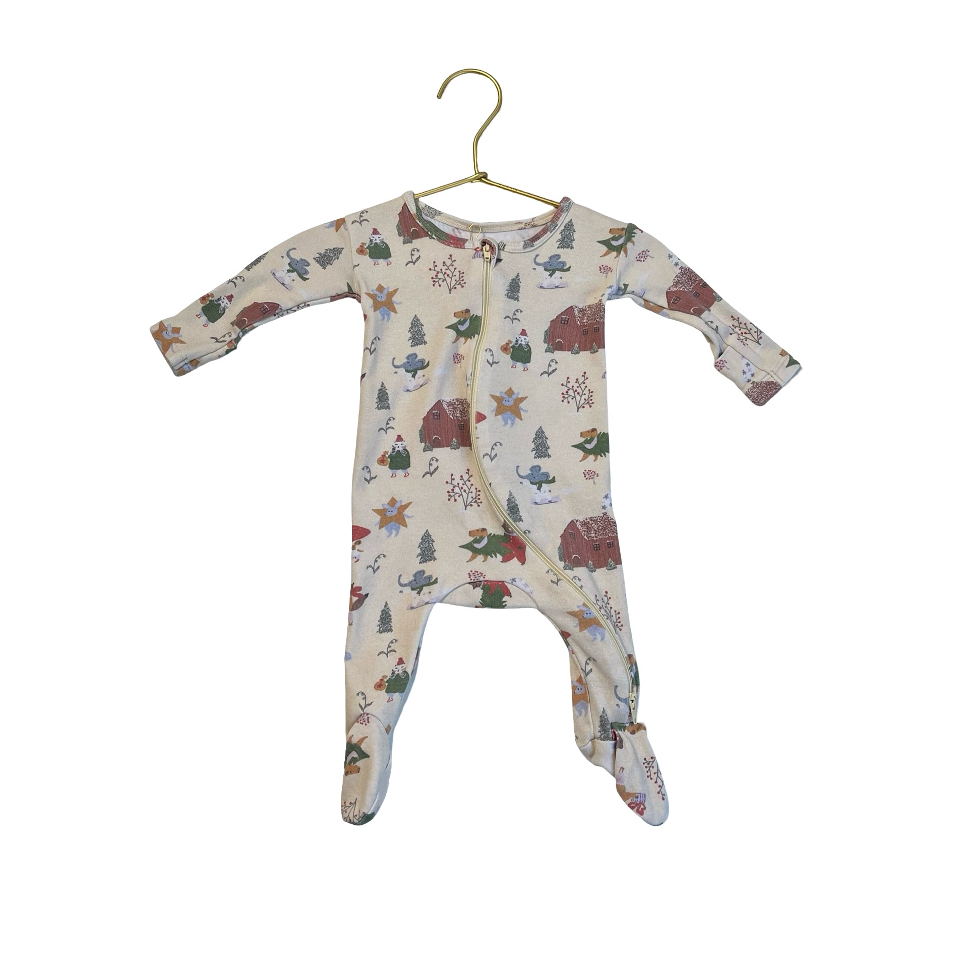 Maison Me Cream & Multi-Color Whimsical Winter One Piece - Size 0-3 Mo