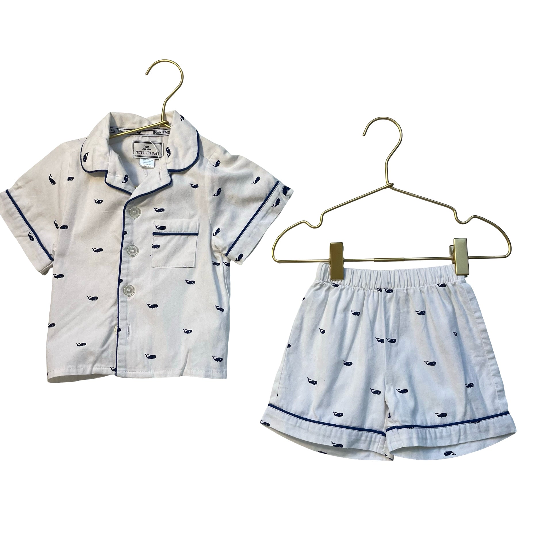 Petite Plume White & Navy Whale Print 2 Piece PJ Set - Size 6-12 Mo