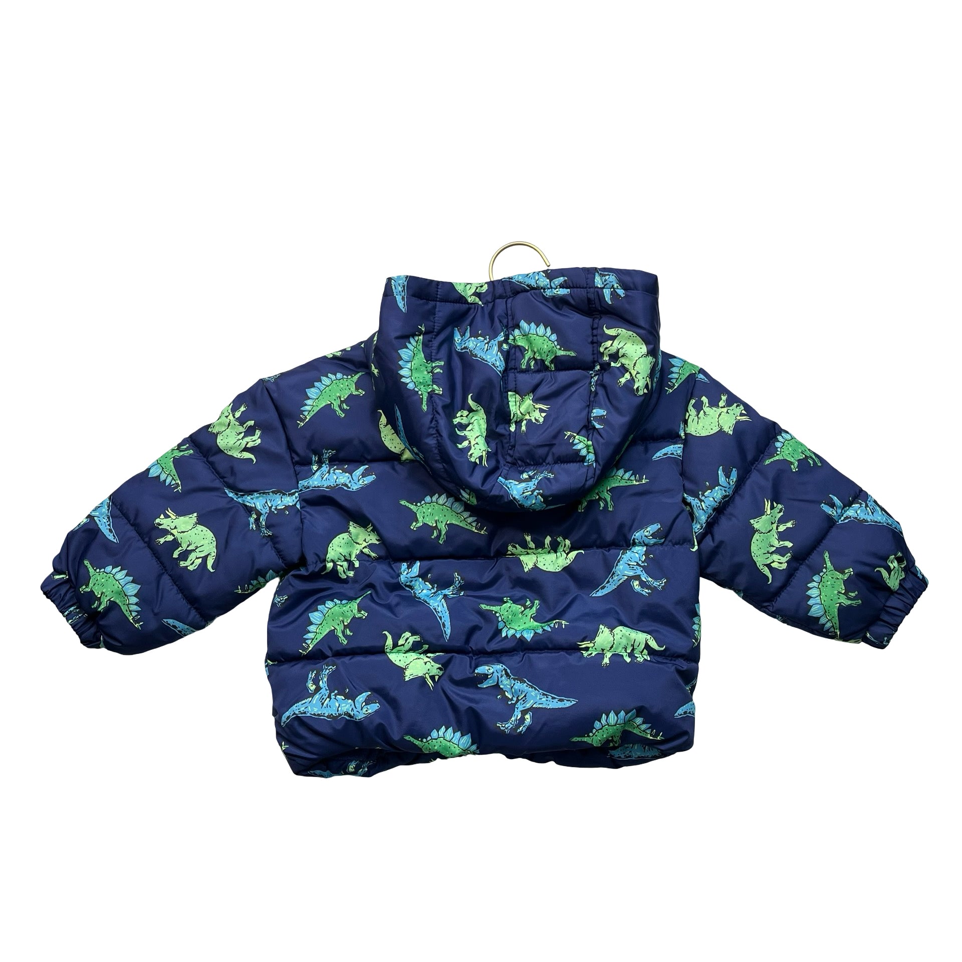 Old Navy Navy & Green Dino Print Hooded Puffer Jacket - Size 18-24 Mo