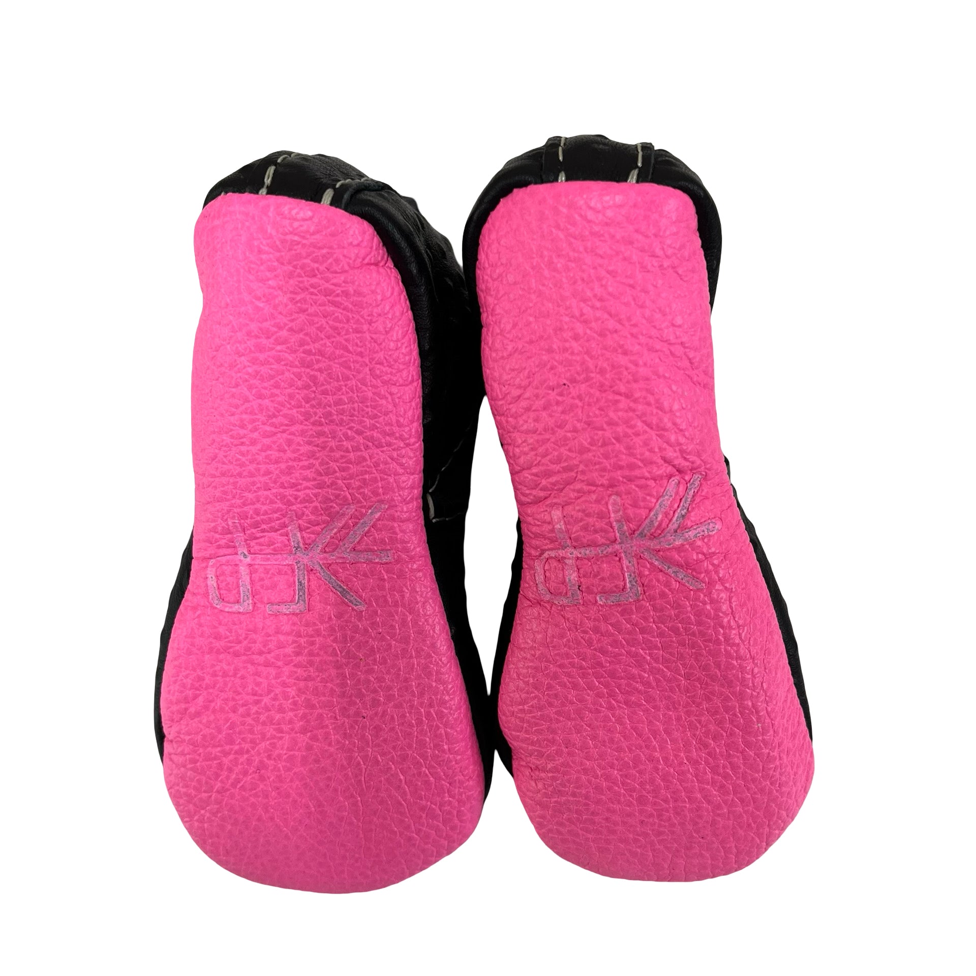 Freshly Picked Black & Neon Pink Leather Soft-Sole Booties - Size 3