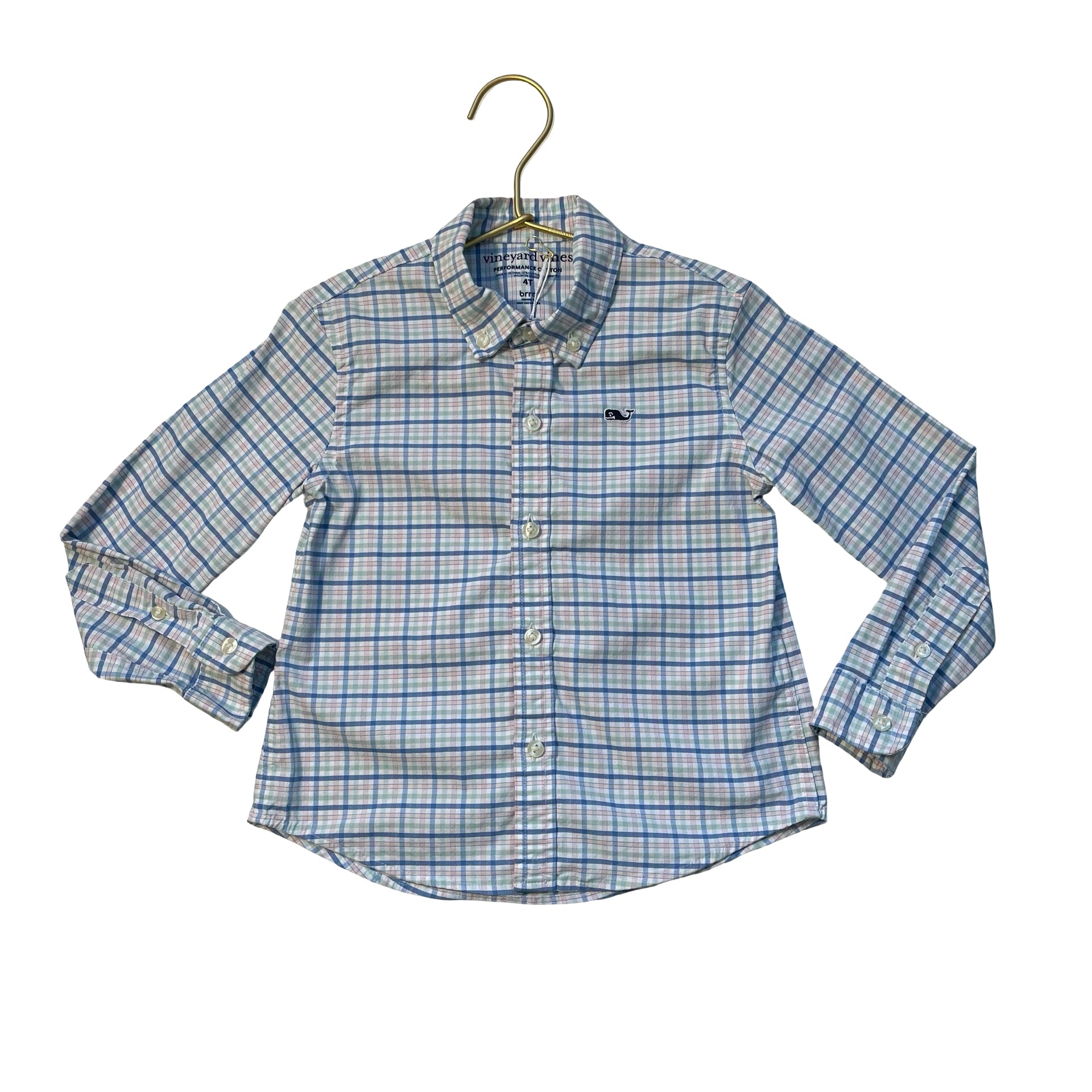 Vineyard Vines Performance Cotton Pastel Check Button Down Shirt - Size 4T