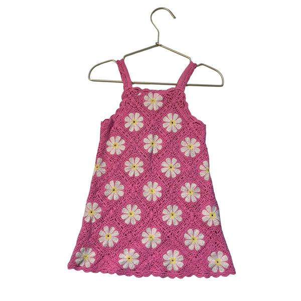 Zara Pink Crochet Daisy Dress - Size 3-4