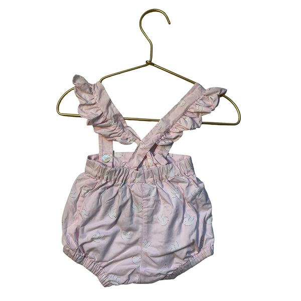 Jacadi Pale Pink Bird Print Overall Bubble Romper - Size 1 Mo