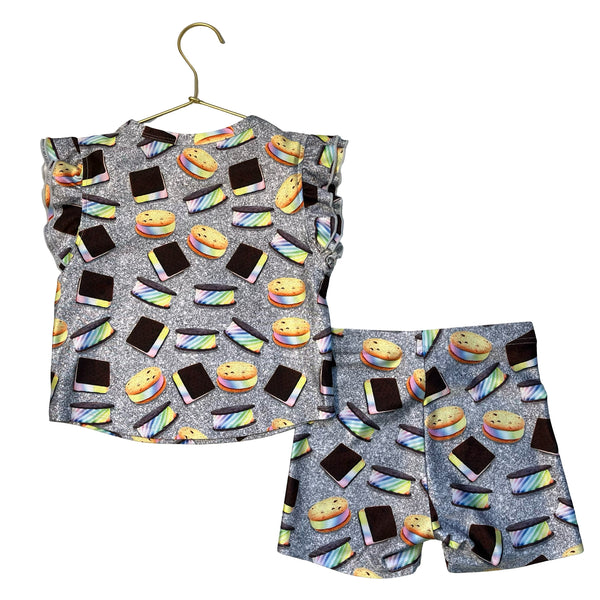 Terez Ice Cream Sandwich Print Bike Shorts & Top Set - Size 6X