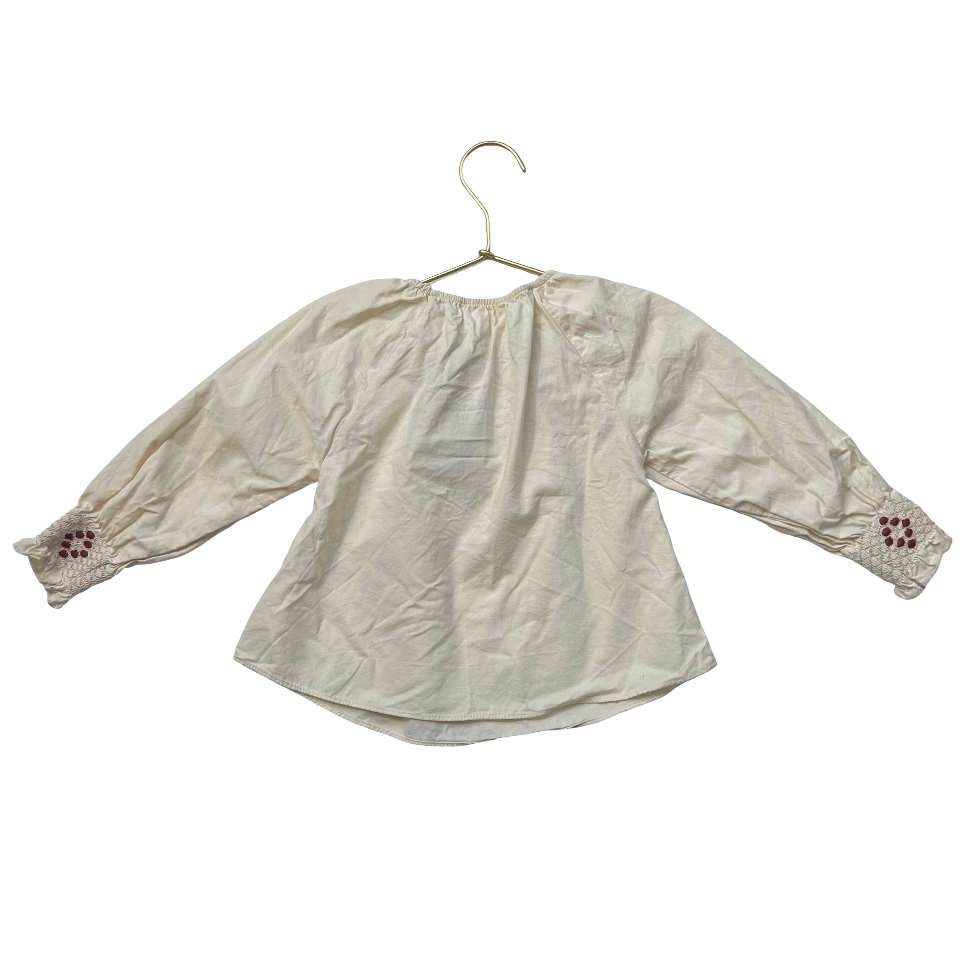 Zara Ivory & Burgundy Smocked Blouse - Size 2