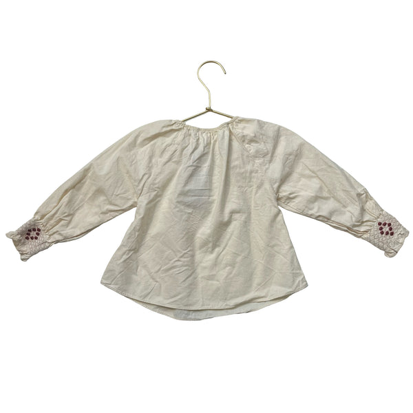 Zara Ivory & Burgundy Smocked Blouse - Size 2