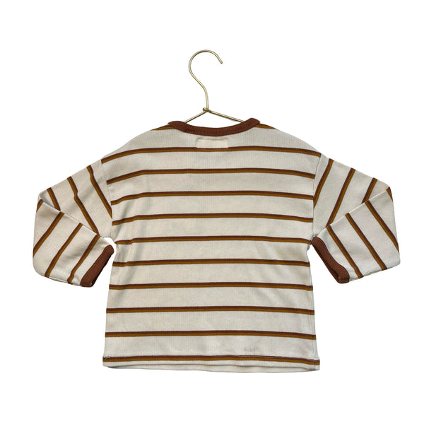 Zara Ivory & Brown Striped Ribbed Shirt - Size 3