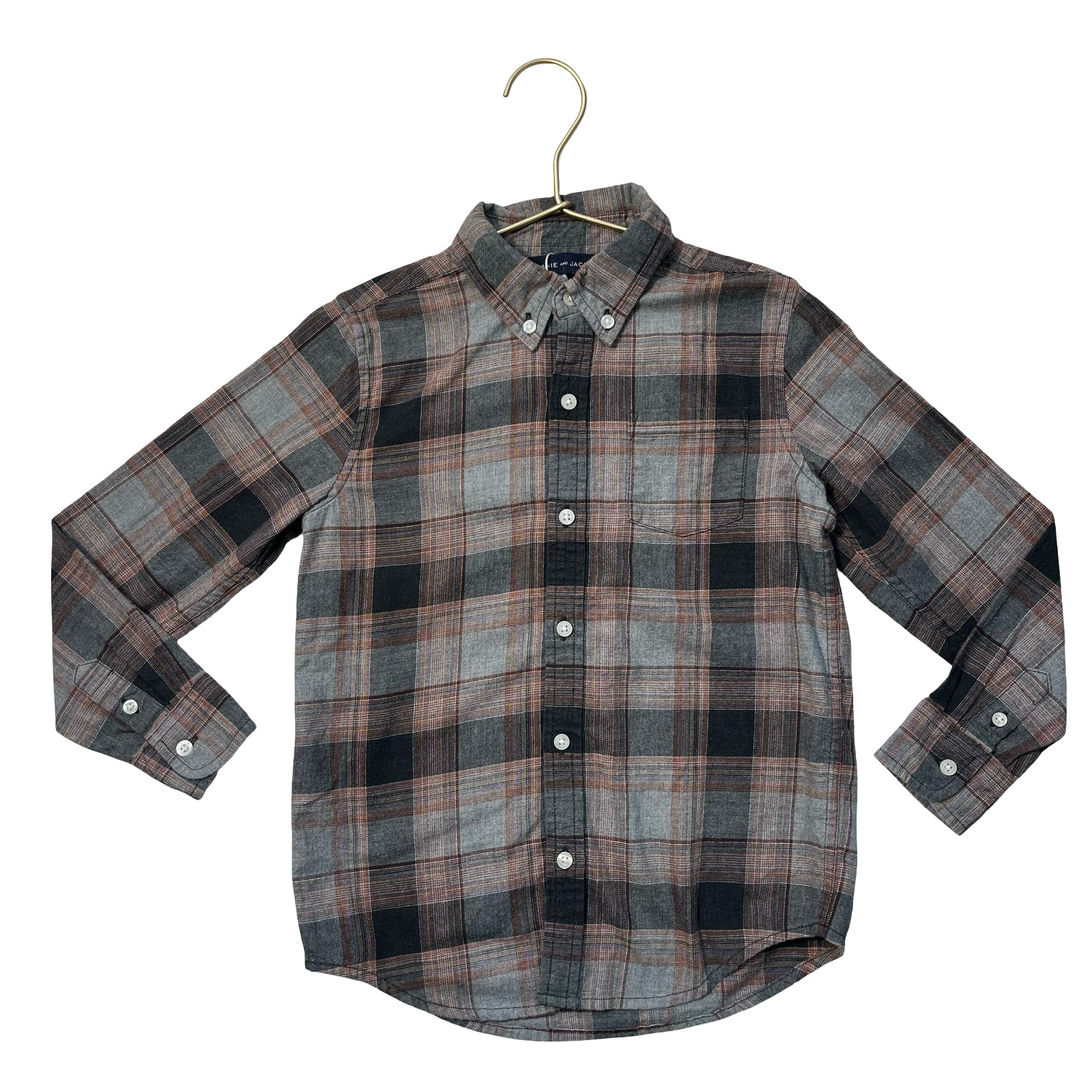 Janie and Jack Gray, Black, Brown Plaid Flannel - Size 6