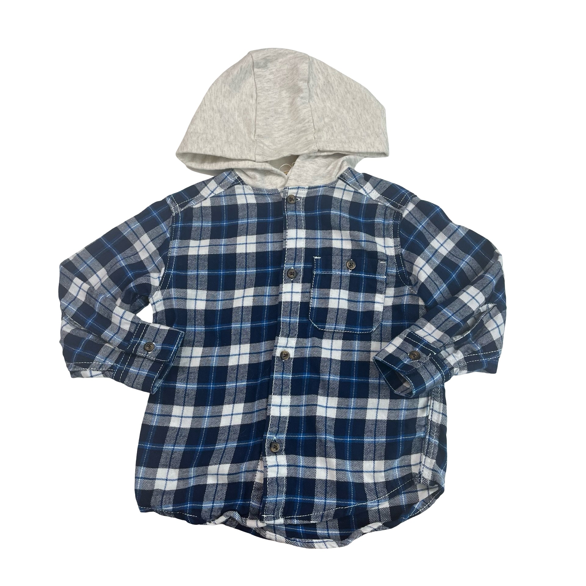 Carter's Blue & Ivory Plaid Flannel Hooded Shirt - Size 2T