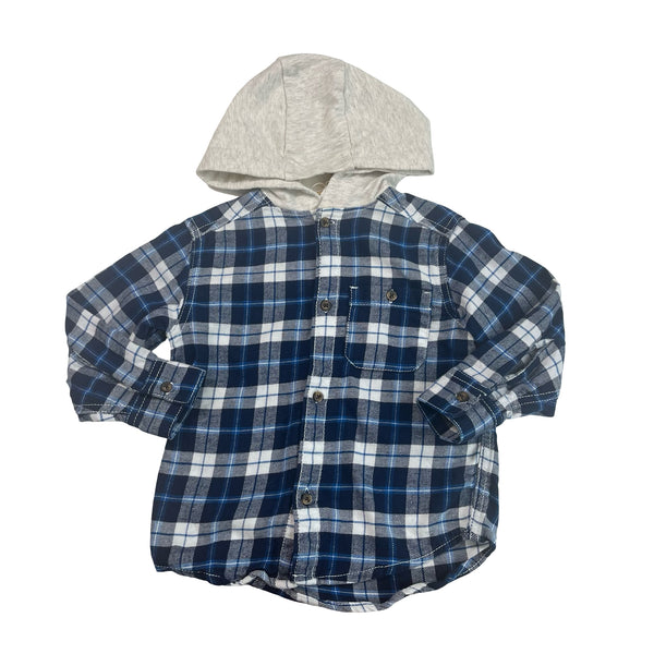 Carter's Blue & Ivory Plaid Flannel Hooded Shirt - Size 2T