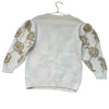 Monnalisa Ivory 100% Wool & Gold Metallic Pattern V-Neck Cardigan Sweater - 10