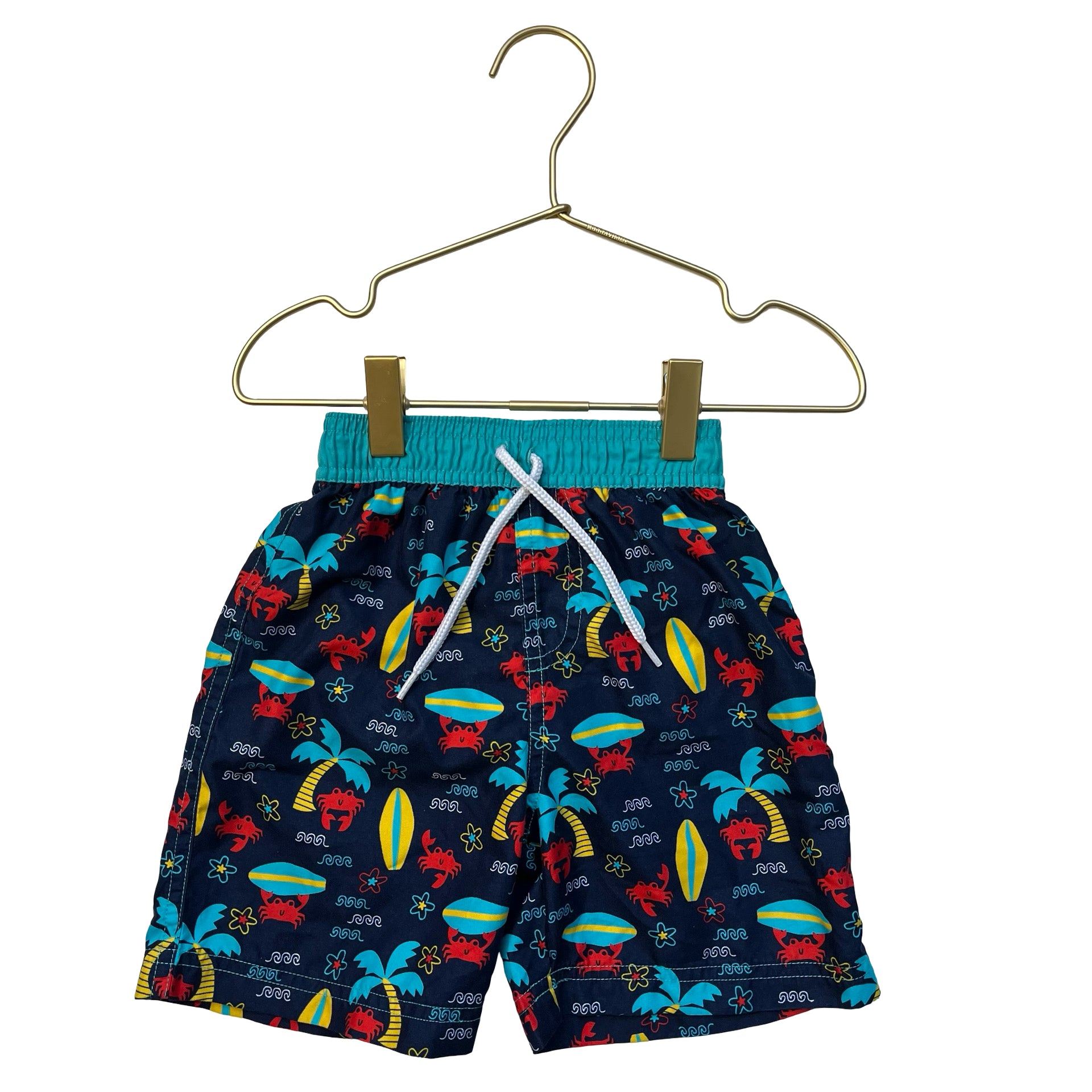 Floatimini Navy Tropical Crab Print Swim Shorts - Size 3T