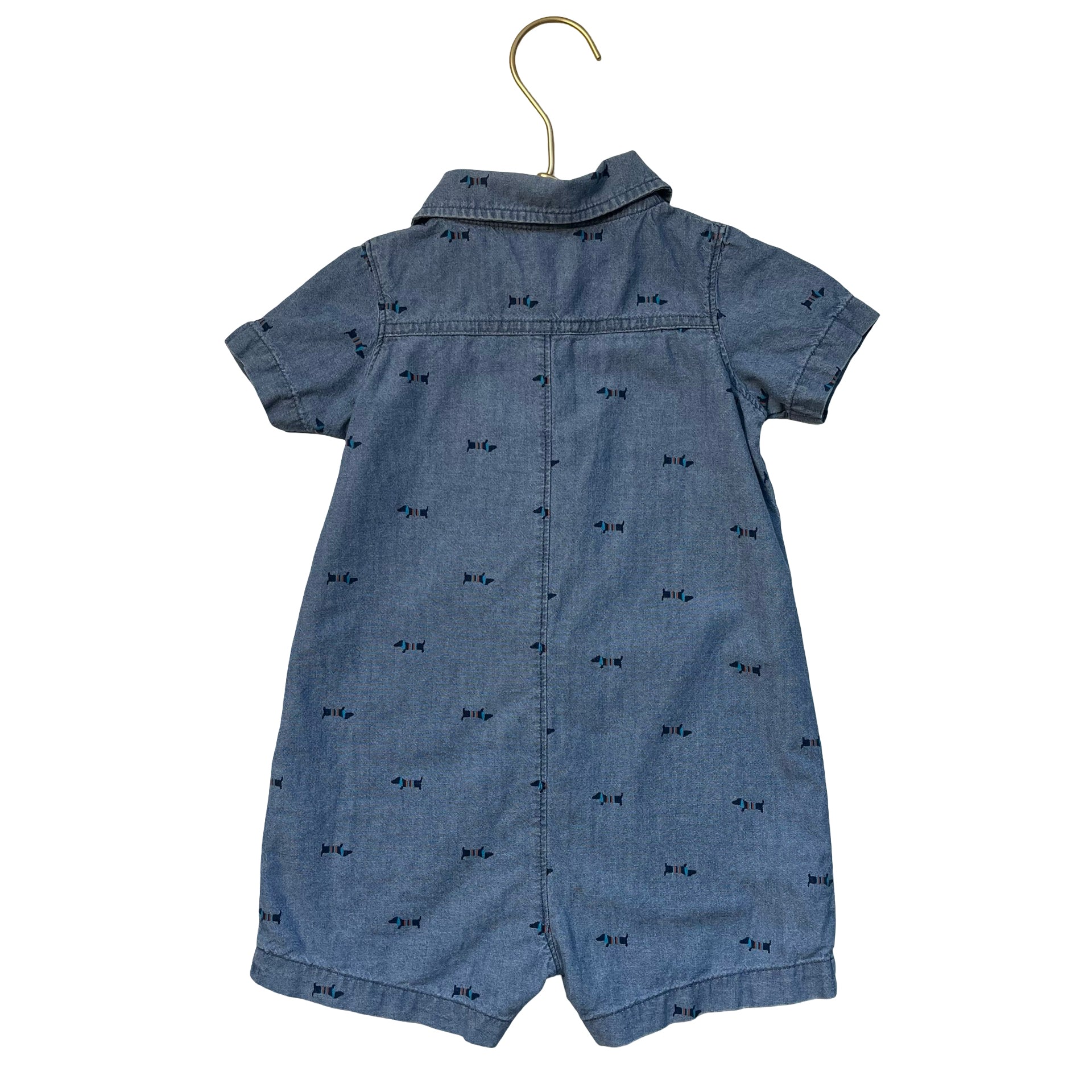 Carter's Chambray Dog Print Button Down Romper - Size 18 Mo
