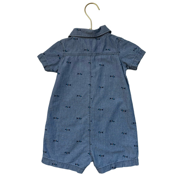 Carter's Chambray Dog Print Button Down Romper - Size 18 Mo