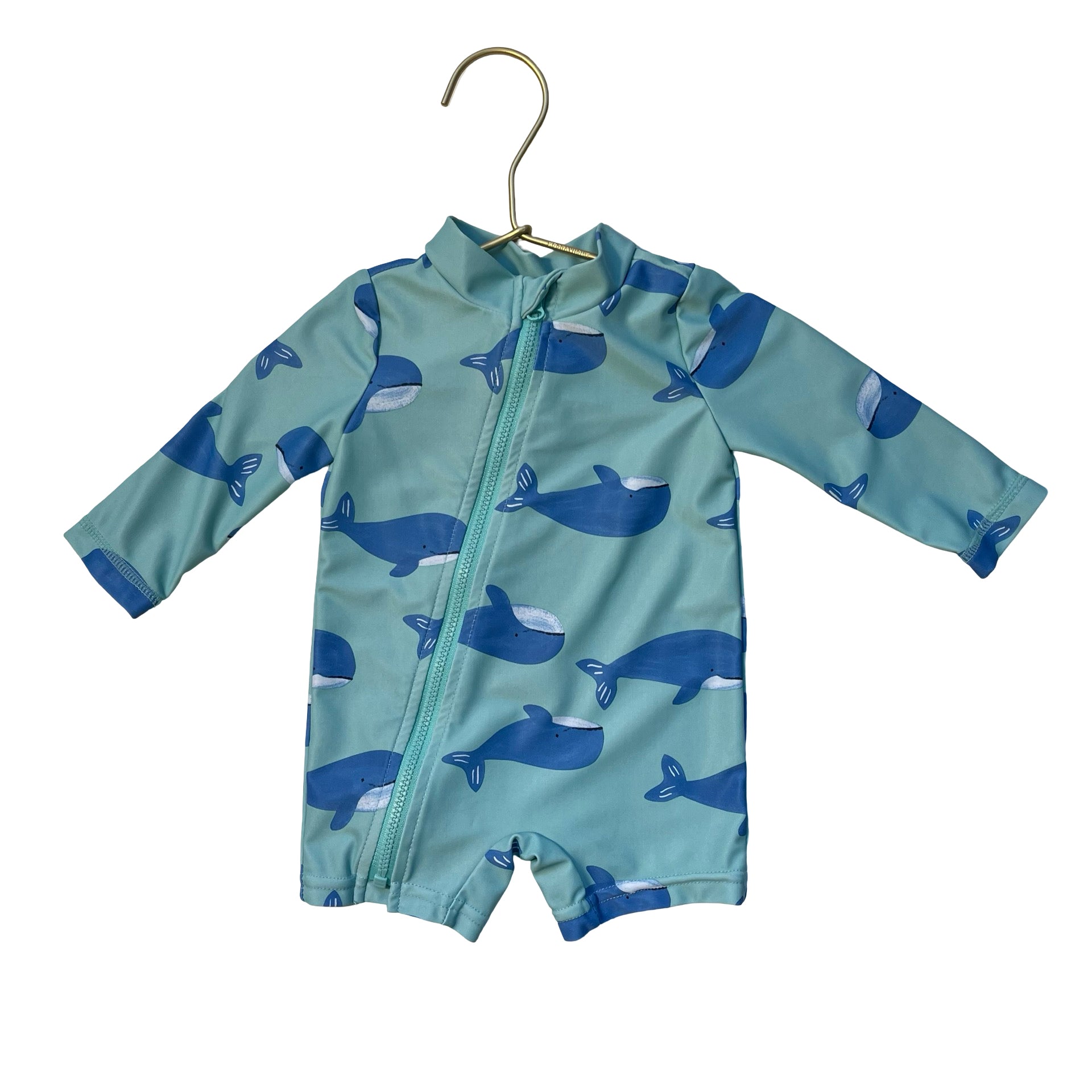 Carter's Teal & Blue Whale Print Swim Romper - Size 3 Mo