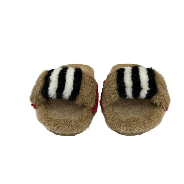 Burberry Hockley Icon Stripe Faux Fur Slides - Size 11 (UK 10 / EUR 28)
