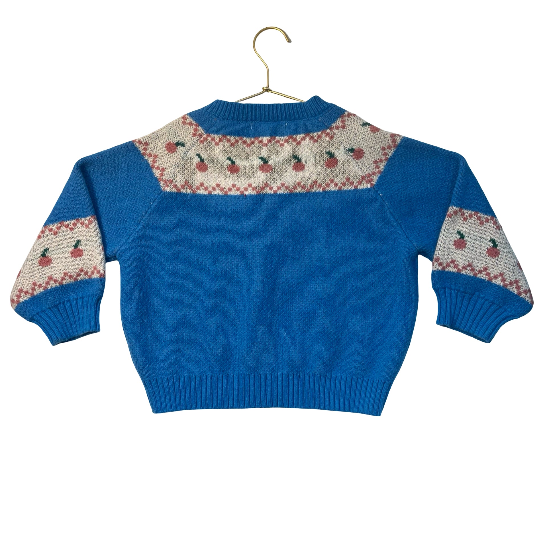 Emile et Ida Blue Fair Isle Fruit Pattern Cardigan Sweater - Size 6A