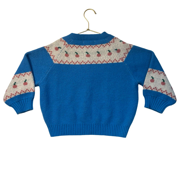 Emile et Ida Blue Fair Isle Fruit Pattern Cardigan Sweater - Size 6A