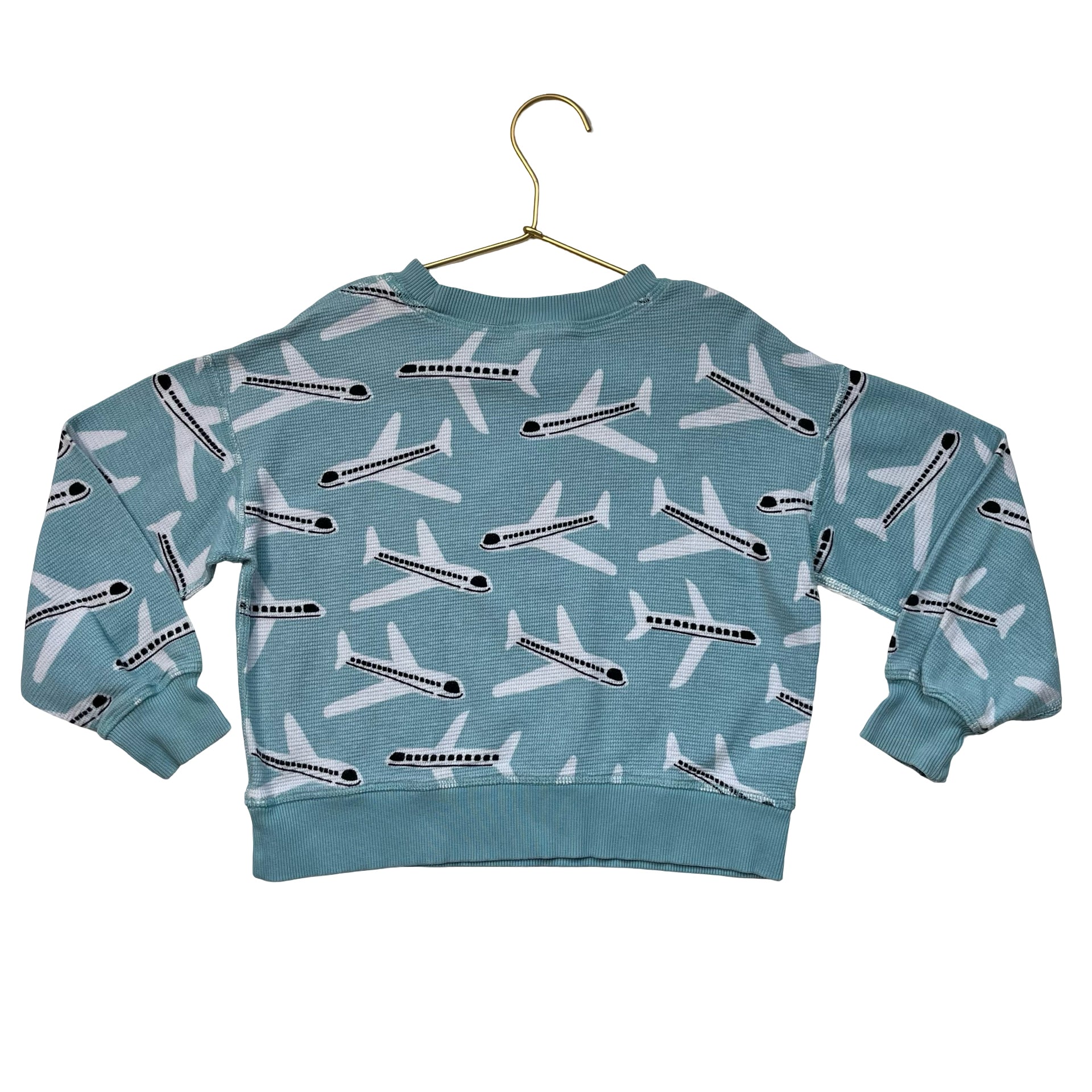 Hanna Andersson Light Blue Airplane Print Waffle Top - Size 5